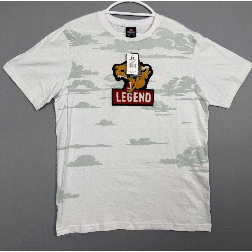 Southpole Legend Patch T-shirt Mens XL Tee White Tiger AOP Streetwear Y2K NWT